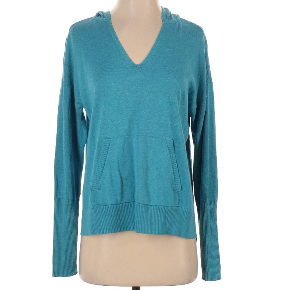 EUC Cabi Serenity Hoodie Women Teal Blue V-Neck Knit Sweater (S)